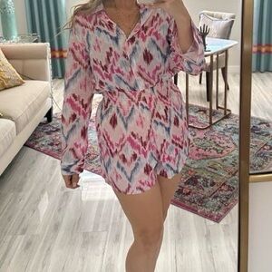 Splendid Collection Boho Chic Ikat Romper Women Amalia Long Sleeve Aztec Size M